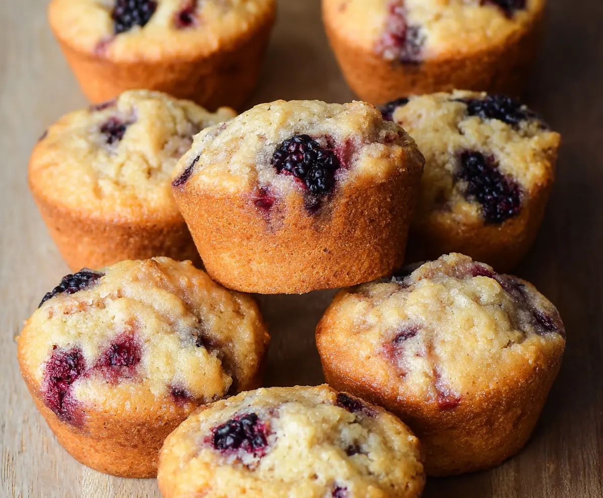 Delicious homemade blackberry muffins with fresh blackberries and golden tops