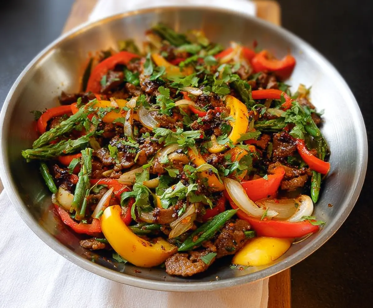 Delicious garlic pork stir fry with fresh vegetables and savory sauce