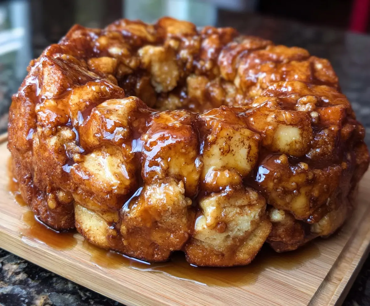 Delicious Monkey Bread with a Twist topped with caramel and pecans, ready to serve as a sweet breakfast or dessert.