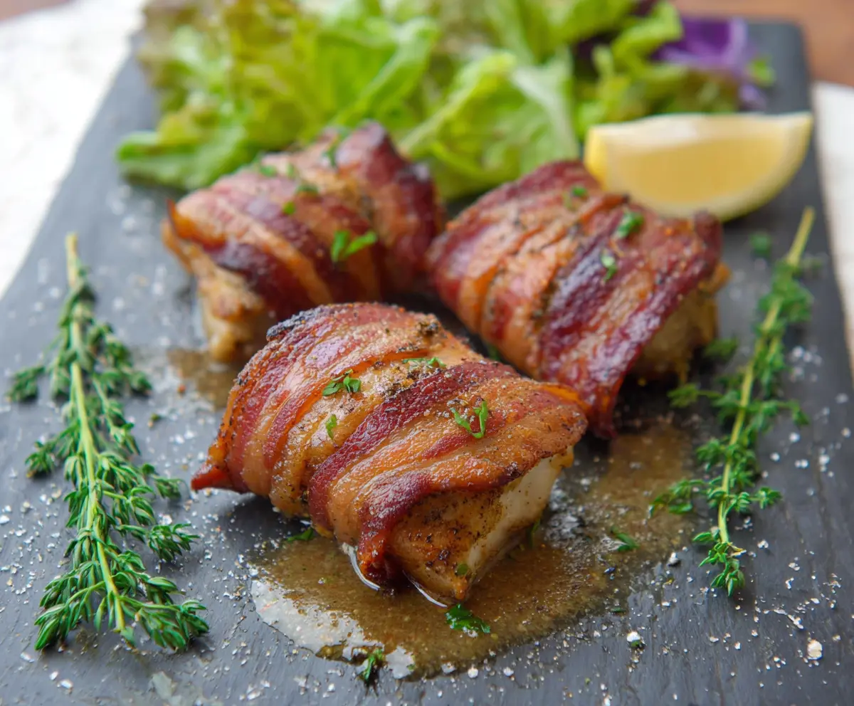 Delicious Bacon Wrapped Mahi-Mahi fillet grilled to perfection with crispy bacon on top.