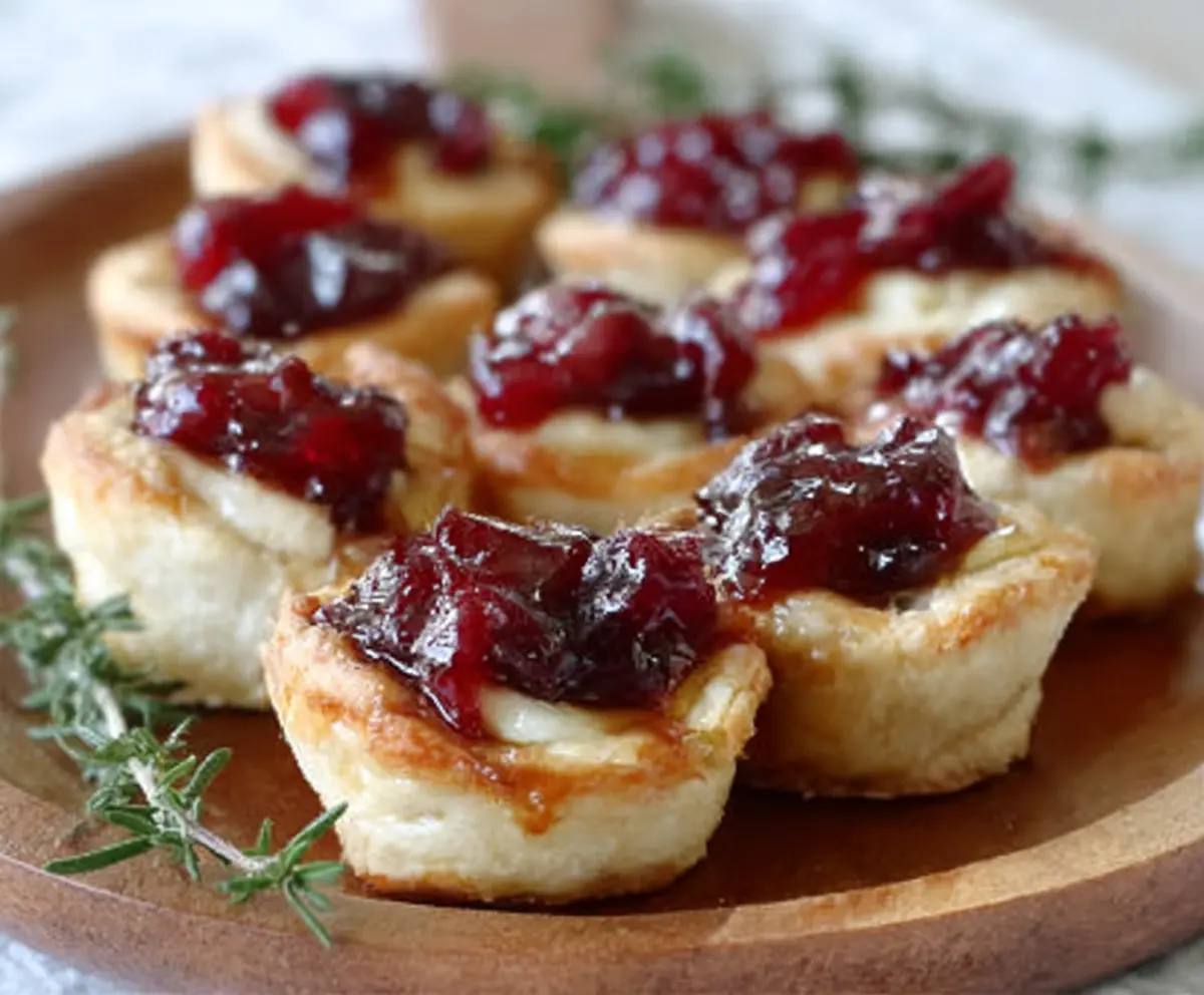 Delicious Balsamic Cranberry Brie Bites featuring creamy brie cheese, tangy cranberries, and a balsamic glaze.