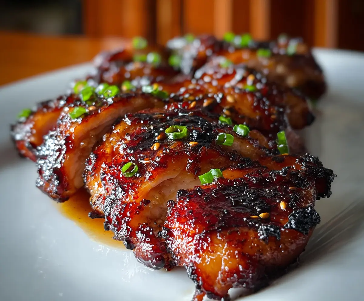 Delicious Char Siu Chicken with glossy glaze and vibrant red color, perfect for Asian-inspired meals.