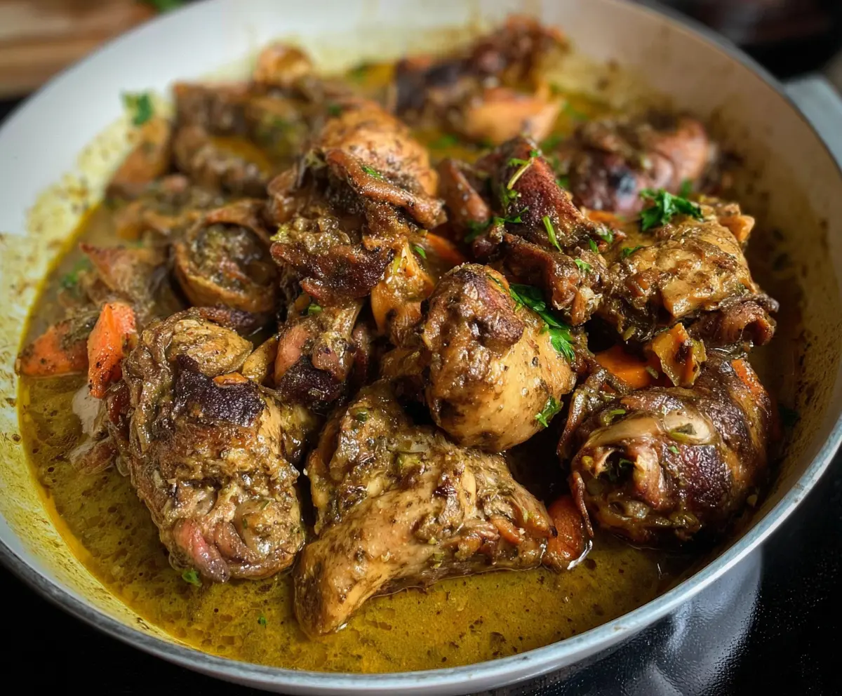 Delicious Jamaican Fricassee Chicken served with vibrant vegetables on a plate.