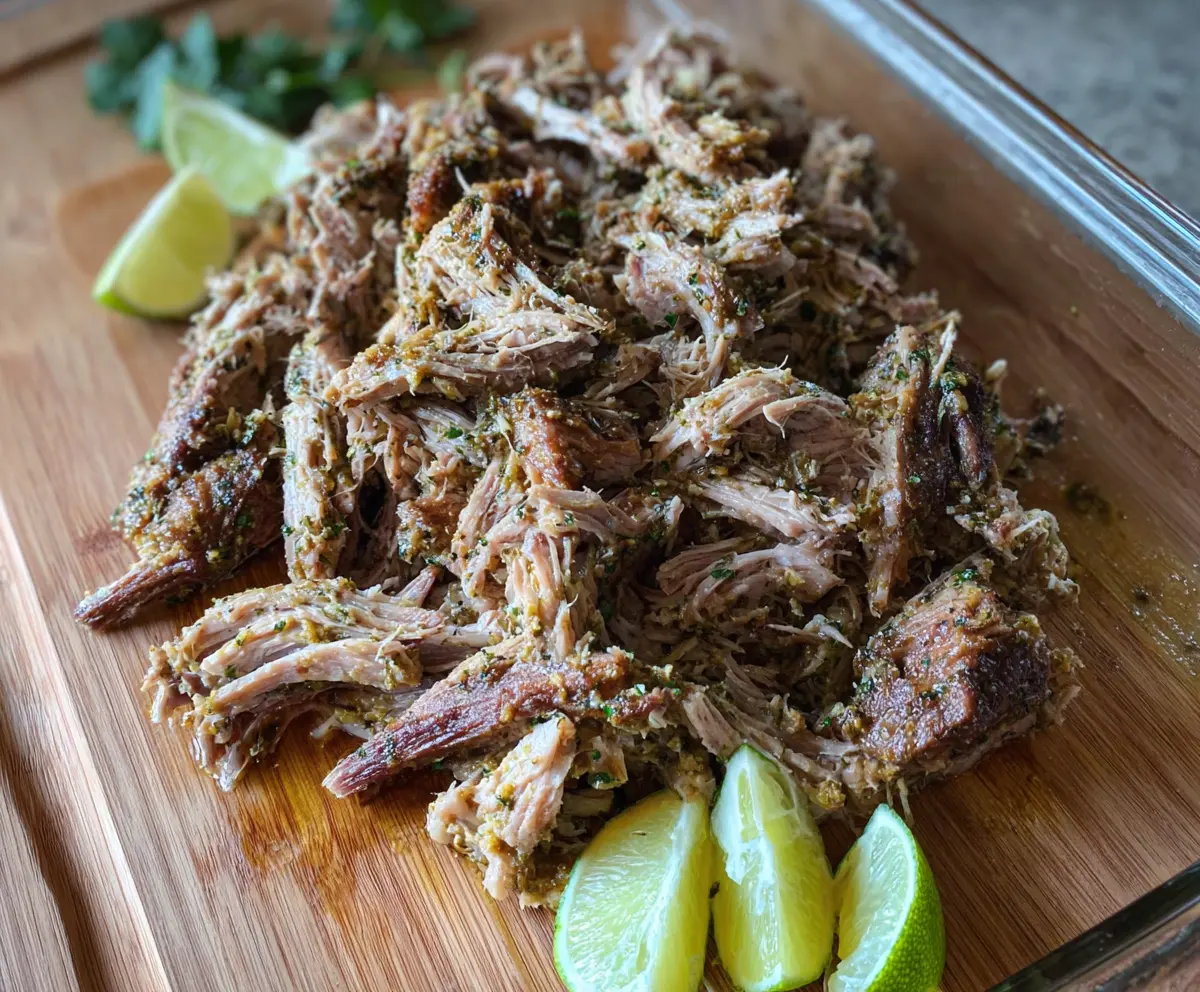 Delicious Mojito Pulled Pork served with fresh herbs and citrus slices.