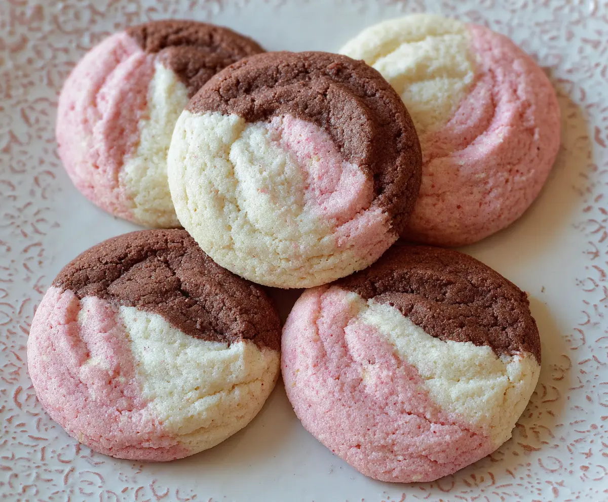 Delicious homemade Neapolitan cookies with colorful layers and chocolate coating