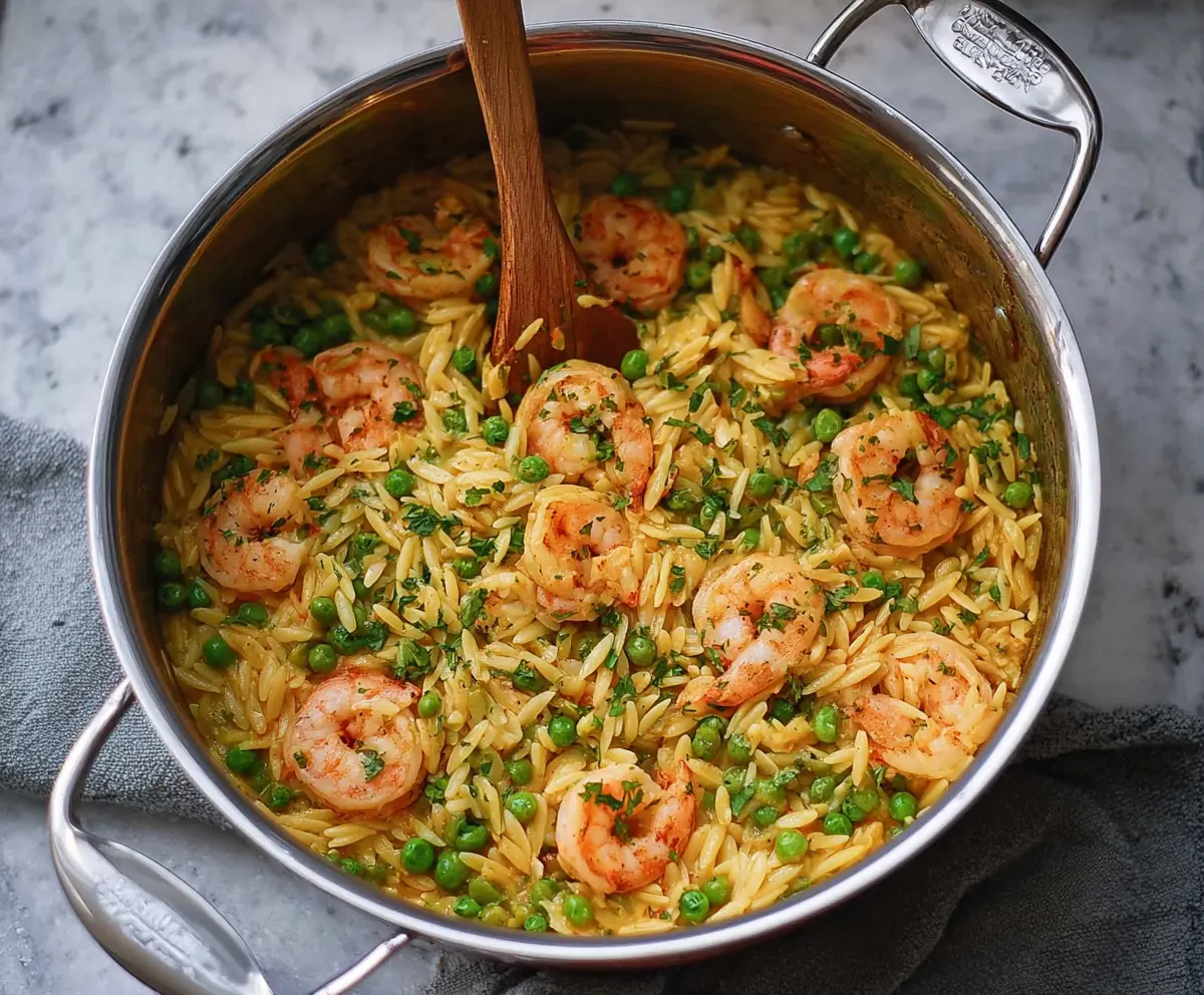 One Pot Pea + Shrimp Orzo