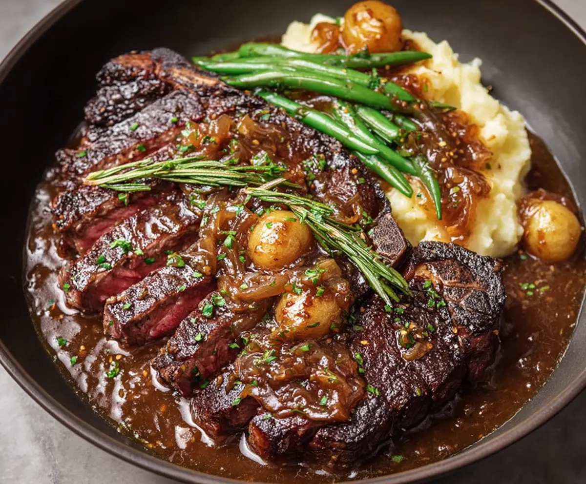 Ribeye and Roasted Garlic Pan Sauce