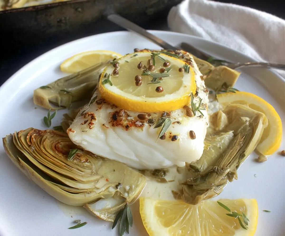 Roasted Halibut With Artichokes And Lemon