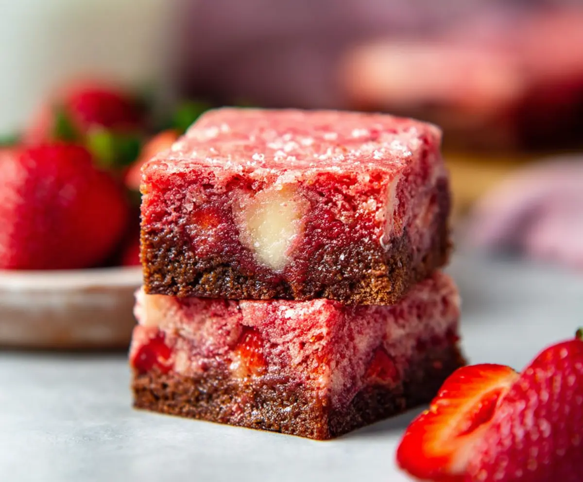 Delicious homemade strawberry brownies with a rich chocolate base and fresh strawberry toppings.