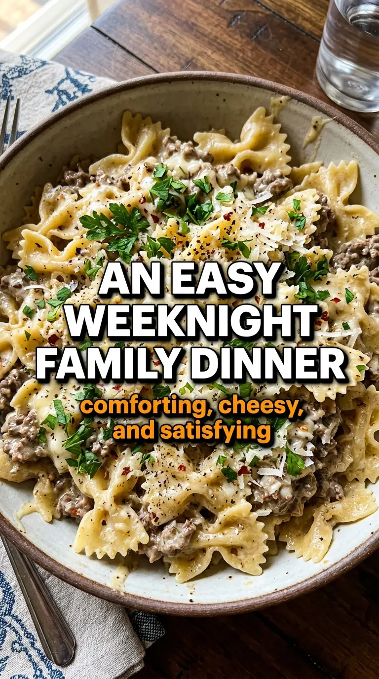Garlic Parmesan Bowtie Pasta with Beef creamy garlicky cheesy
