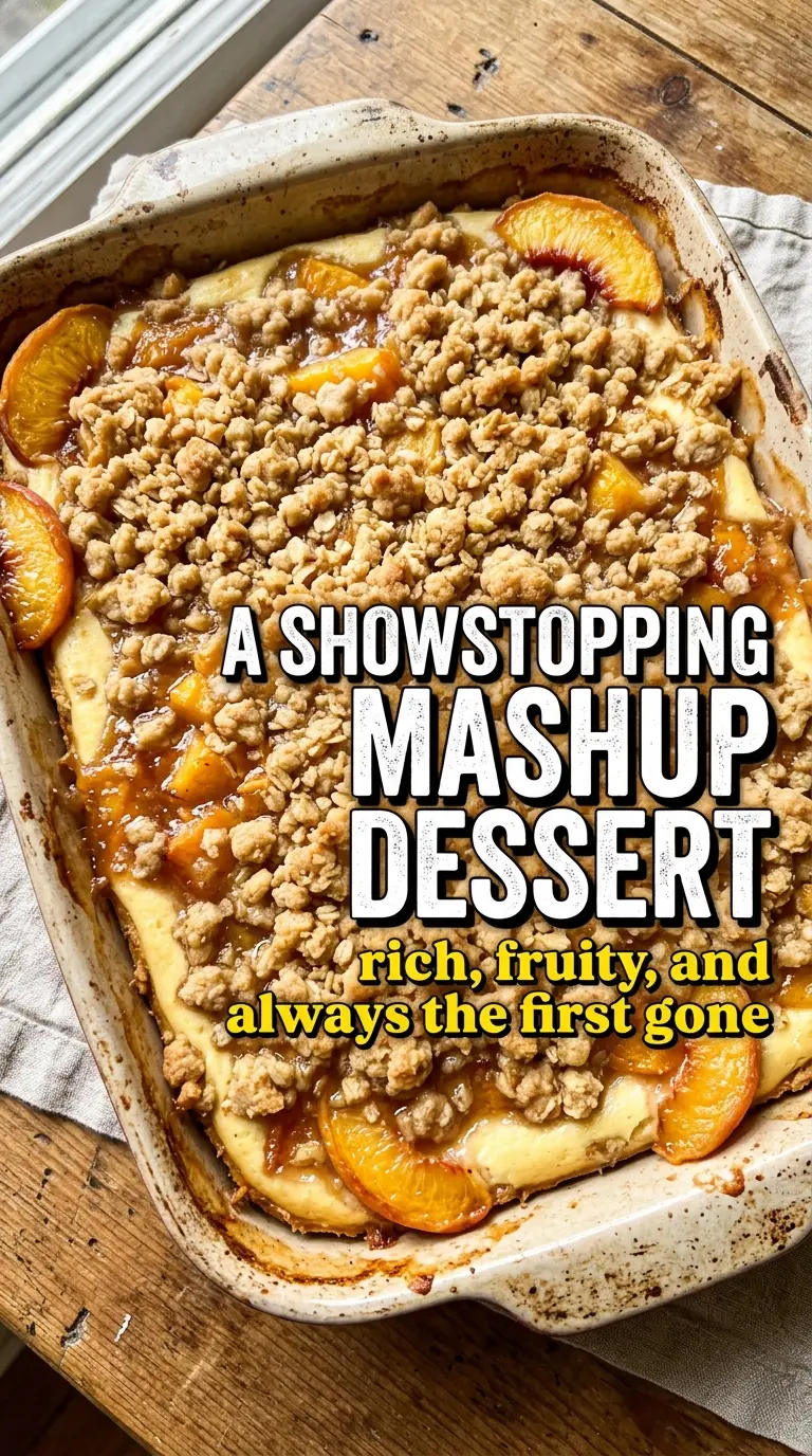 Peach Cobbler Cheesecake creamy peach cobbler, buttery crumble