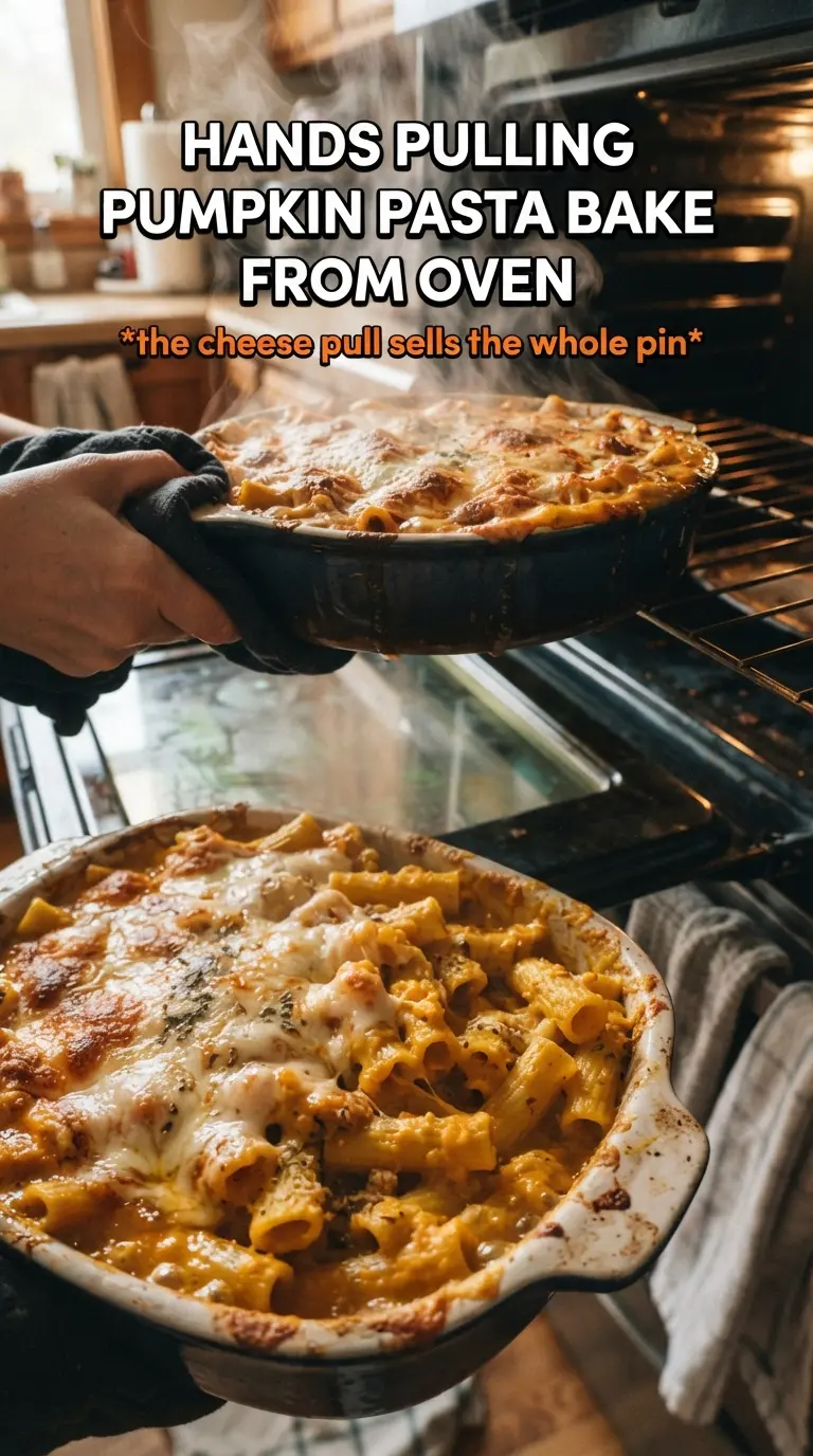 Cheesy Pumpkin Pasta Bake creamy baked pasta, golden top, savory sausage