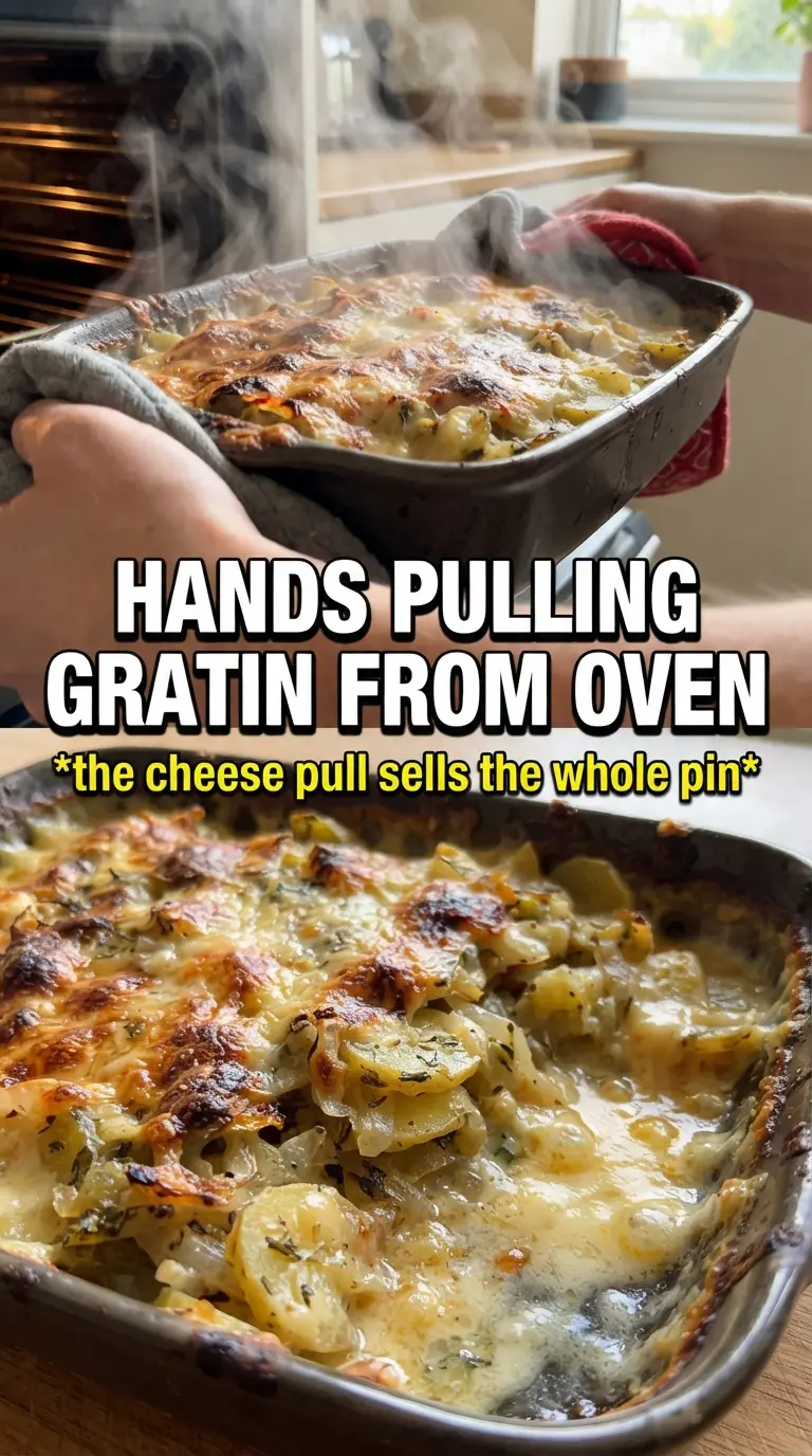 Cheesy Root Vegetable Gratin golden bubbling layered