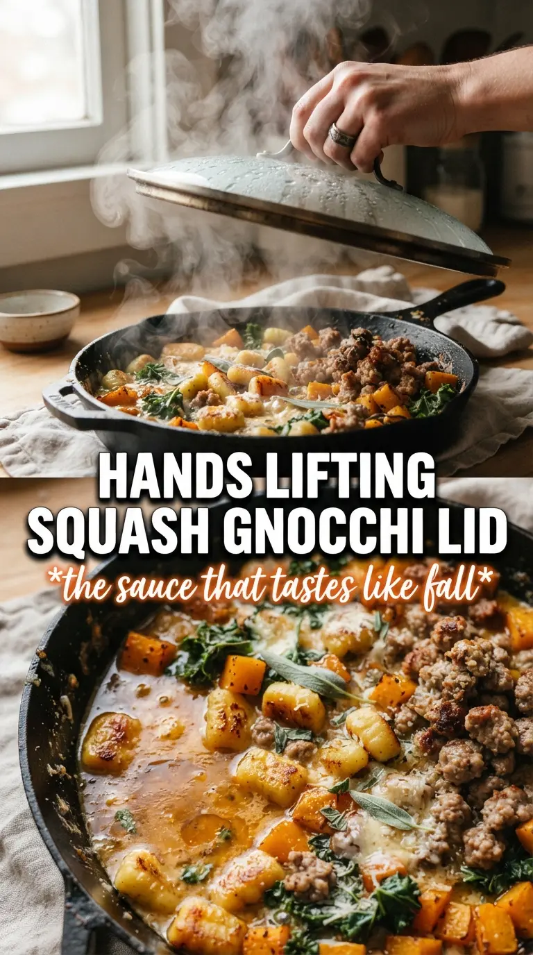 Creamy Butternut Squash Gnocchi With Sausage And Sage golden orange, creamy, crispy sage
