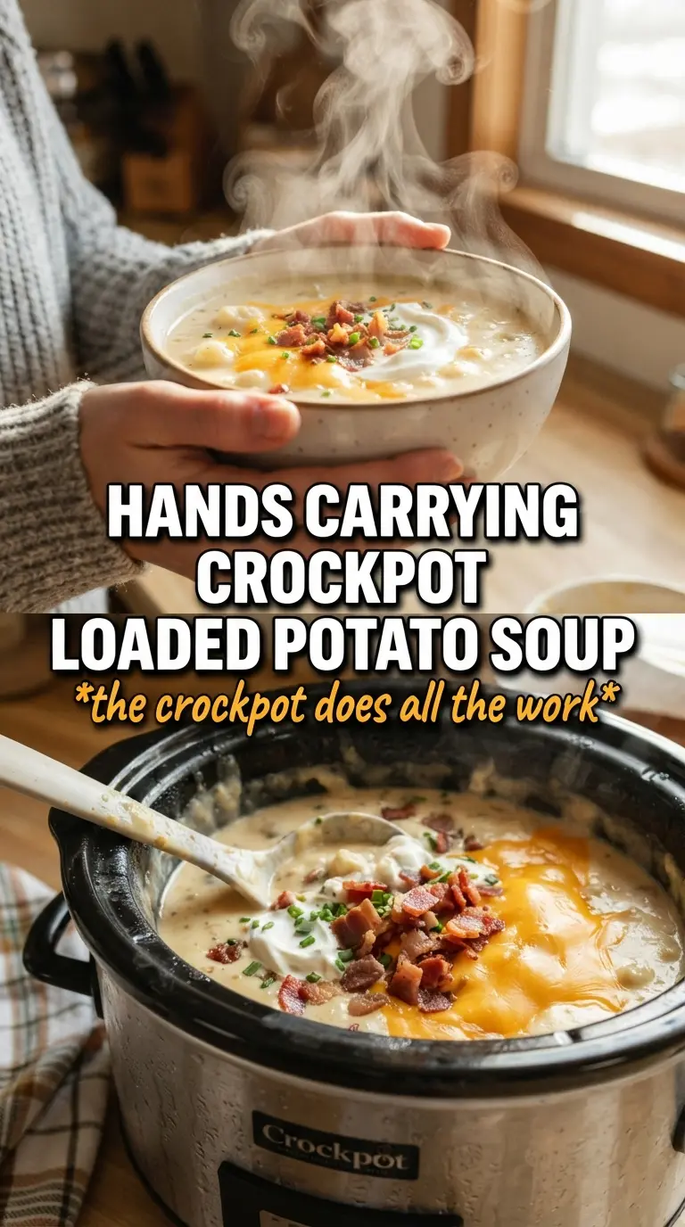 Crockpot loaded baked potato soup creamy cheesy bacon