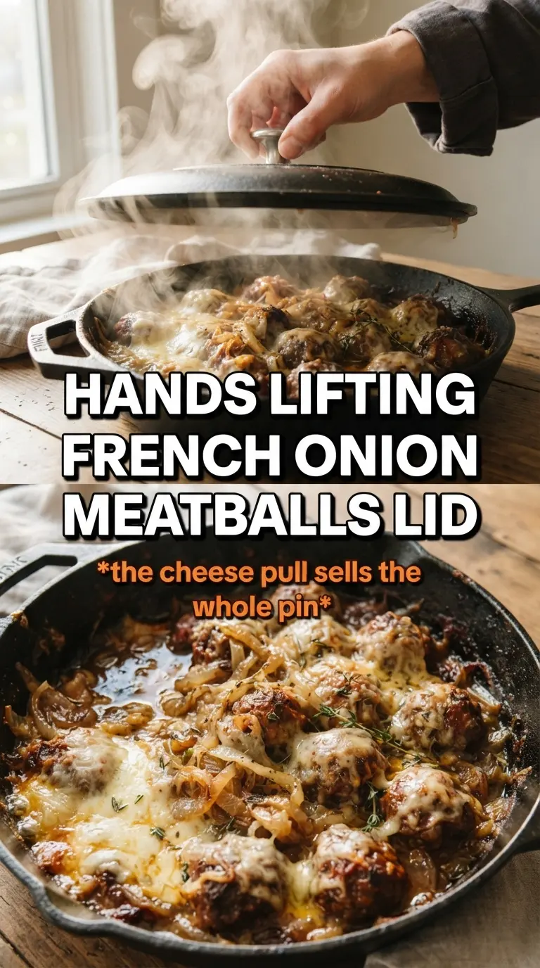 French onion meatballs caramelized cheesy baked