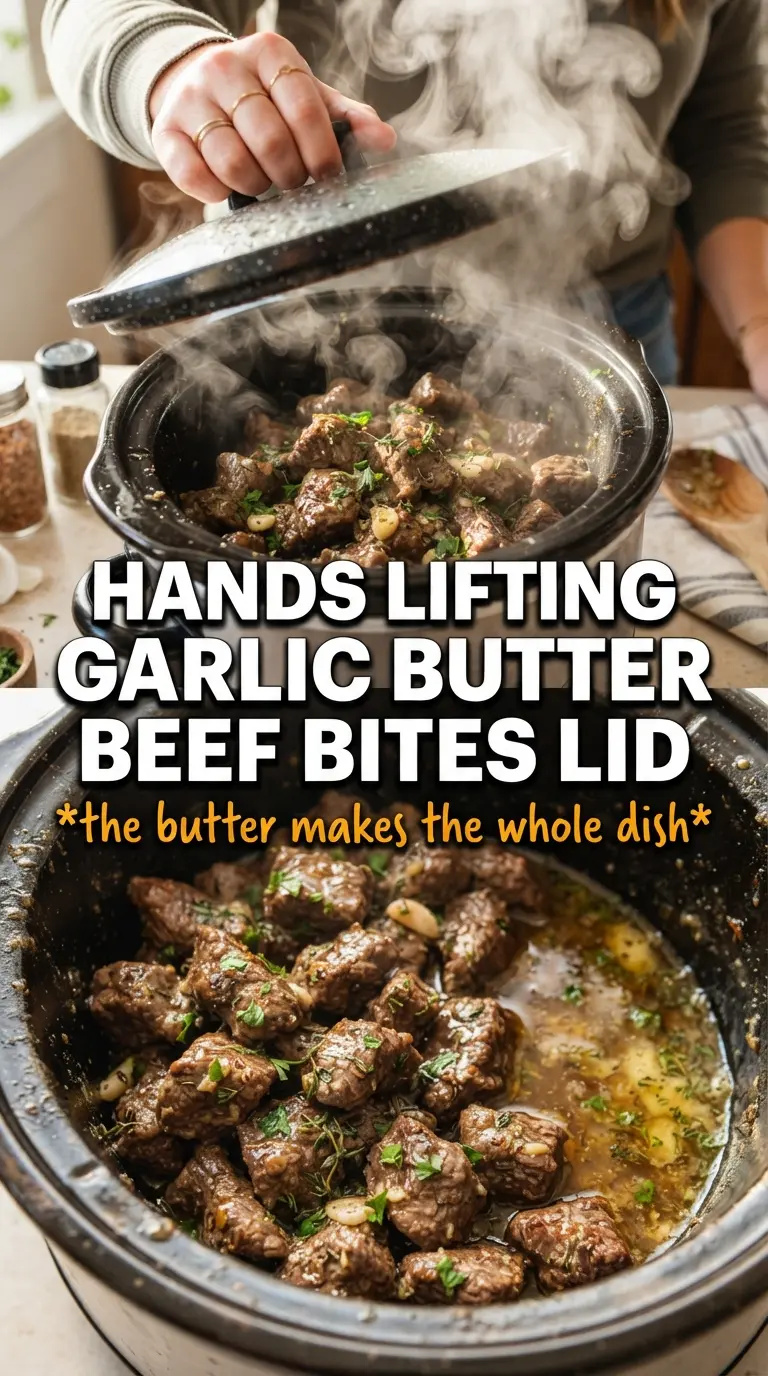 Slow Cooker Garlic Butter Beef Bites With Potatoes tender garlicky buttery