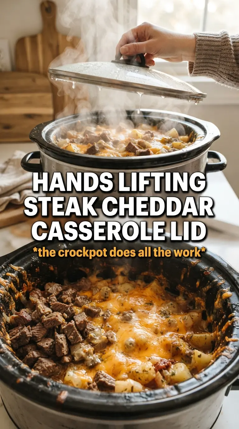 Slow Cooker Steak and Cheddar Potato Casserole cheesy hearty comforting