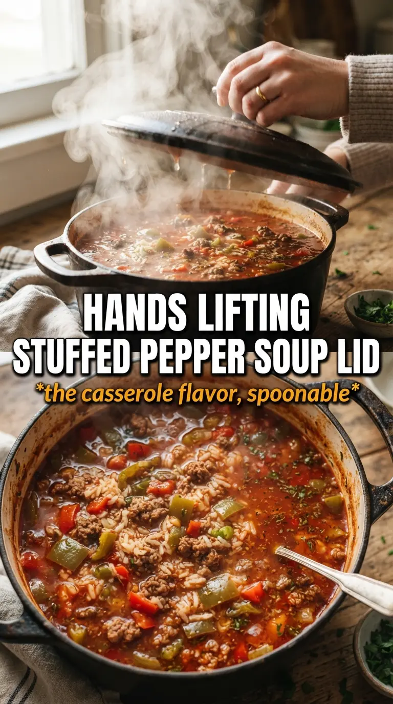 Stuffed Peppers Soup hearty tomato broth cheesy
